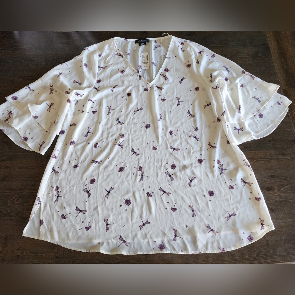 💐2/$25 MichelStudio NWT Dragonfly Flower Top, size 20, Whimsical Flowy Blouse